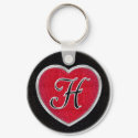 Ruby and Onyx Heart Monogrammed Keychain by CuteSmallThings Ruby and Onyx Heart Monogrammed Keychain