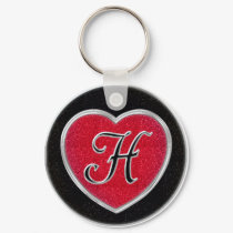 Ruby and Onyx Heart Monogrammed Keychain by CuteSmallThings Ruby and Onyx Heart Monogrammed Keychain