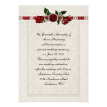 Ruby and Red Roses Ribbon Post Wedding Personalized Invites