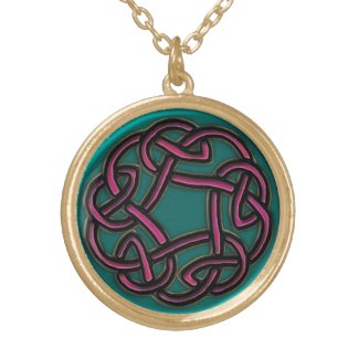 Ruby and Turquoise Metal Celtic Knot Necklace