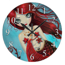 Ruby Mermaid Fantasy Art Wall Clock wall clocks