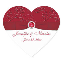 Ruby Red and White Floral Wedding Favor Sticker