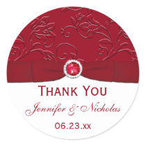 Ruby Red and White Floral Wedding Favor Sticker