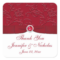 Ruby Red and White Floral Wedding Favor Sticker
