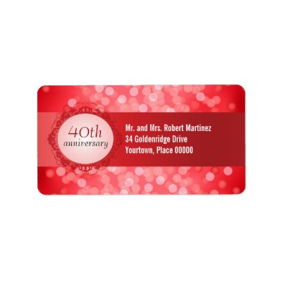 Ruby Red Bokeh 40th Anniversary Address Label