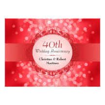 Ruby Red Bokeh 40th Anniversary Party Personalized Invitation