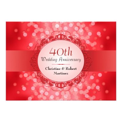 Ruby Red Bokeh 40th Anniversary Party Personalized Invitation