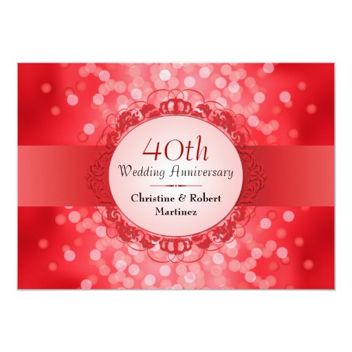 Ruby Red Bokeh 40th Anniversary Party Personalized Invitation (front side)