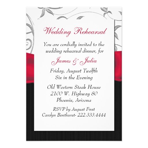 Ruby Red Bow Wedding Rehearsal Dinner Invitation