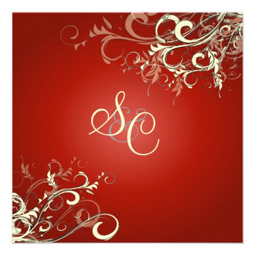 Ruby Red + cream swirls  Wedding Invitations