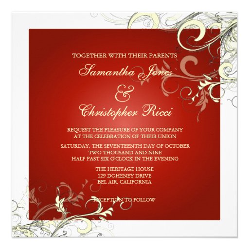 Ruby Red + cream swirls  Wedding Invitations