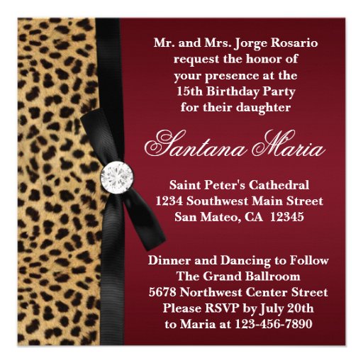 Ruby Red Leopard Quinceanera Invitations