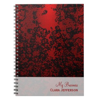 Ruby red on black floral vibrant elegant notebooks