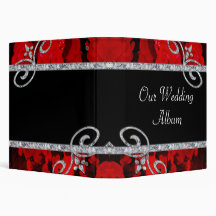 Ruby Red Roses & Diamond Swirls Wedding 3 Ring Binders