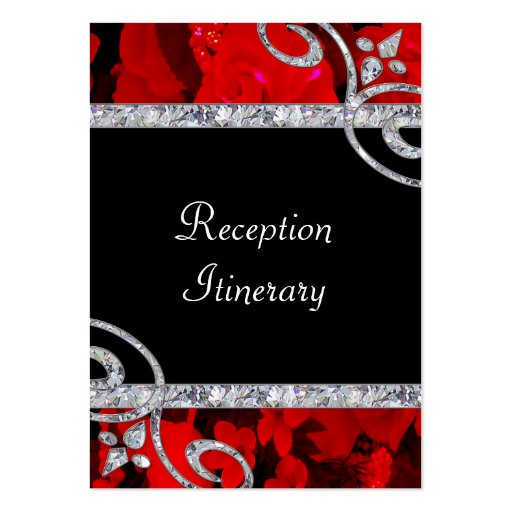 Ruby Red Roses & Diamond Swirls Wedding Business Card Templates (front side)