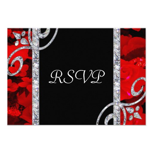 Ruby Red Roses & Diamond Swirls Wedding Announcement