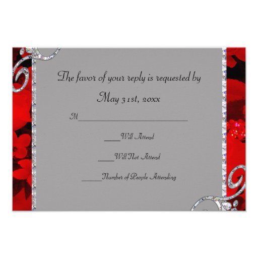 Ruby Red Roses & Diamond Swirls Wedding Announcement