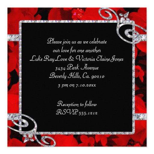 Ruby Red Roses & Diamond Swirls Wedding Custom Invite