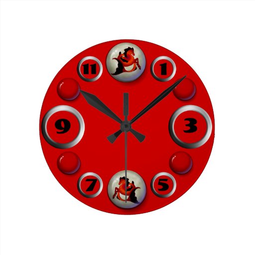 Ruby Seahorse Round Clocks