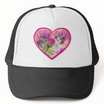 Ruby Throat Hummingbird Heart for Valentine's Day Trucker Hats