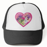 Ruby Throat Hummingbird Heart for Valentine's Day hats