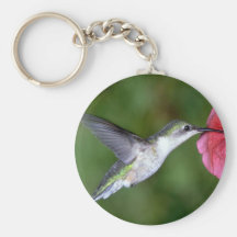 Ruby-throated Hummingbird (female) with petunia Keychain