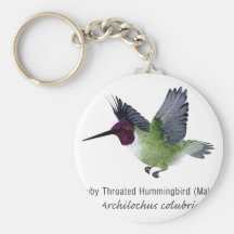 Ruby Throated Hummingbird Male with Name Keychains