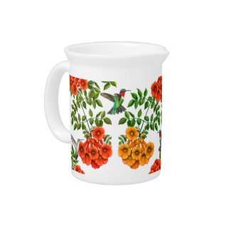 Ruby Throated Hummingbirds on Trumpet Vines Drink Pitchers