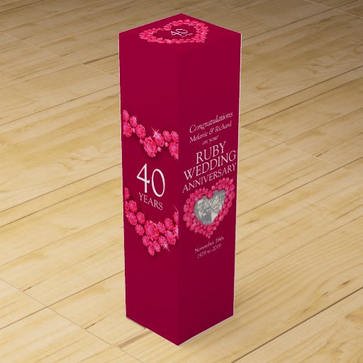 Ruby wedding anniversary heart photo wine box Zazzle