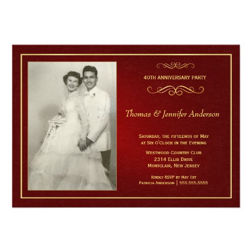 Ruby Wedding Anniversary Invitations - 40th (front side)