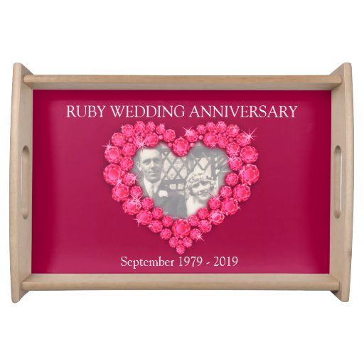 Ruby Wedding anniversary red heart custom tray Zazzle