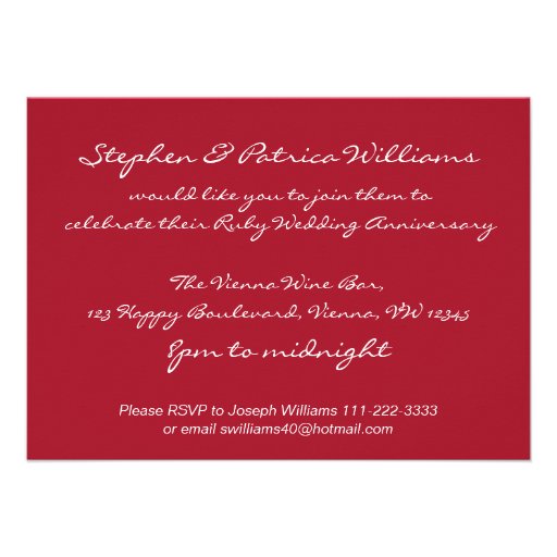 Ruby wedding party invite 40th