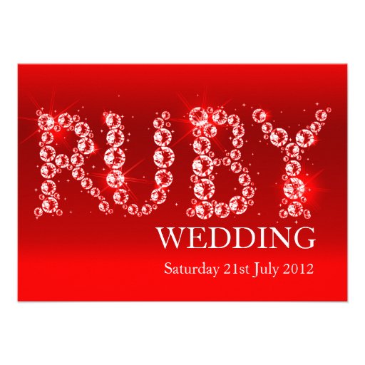 Ruby wedding sparkle in stones party invite 40th (front side)