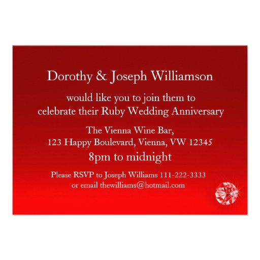 Ruby wedding sparkle stones photo party invite 40