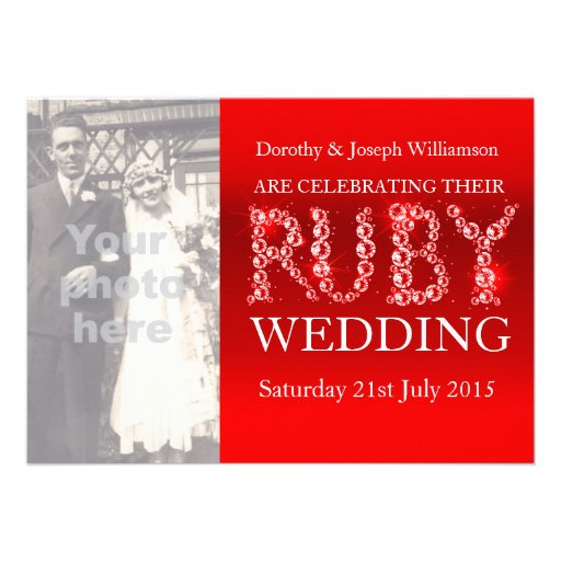 Ruby wedding sparkle stones photo party invite 40 (front side)