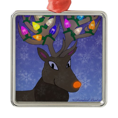 Rudolf with Lights Metal Square Ornament