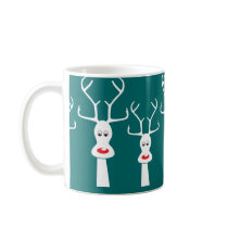 RUDOLF'S FAMILY - MUG WHITE + TURQUOISE by Seasonsgreetings RUDOLF'S FAMILY - MUG WHITE + TURQUOISE