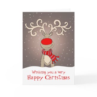Rudolph Happy Christmas card soft grey card