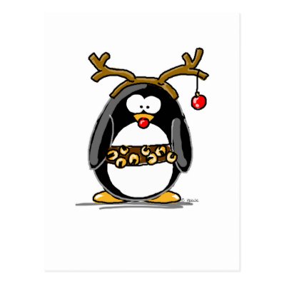 Rudolph penguin postcard
