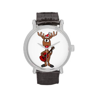 Rudolph Red Nosed Reindeer Playing Guitar Watches