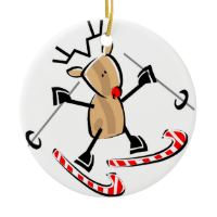 rudolph skiing on camdy canes Double-Sided ceramic round christmas ornament