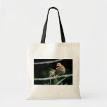 Ruffed grouse, hen and chick on a tree limb canvas bags