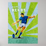 rugby player kicking the ball print
