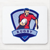 Rugby player running ball front shield mousepad