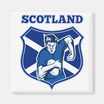 rugby player running ball scotland flag shield refrigerator magnet