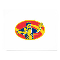 Rugby Player Running Fending Ball Retro Posters
