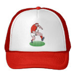 Rugby player running with ball hat
