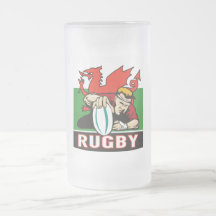 Rugby player scoring try wales flag mug