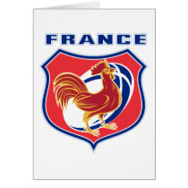 rugby rooster mascot france shield greeting cards