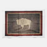 Rugged Wood Wyoming Flag kitchen towels
